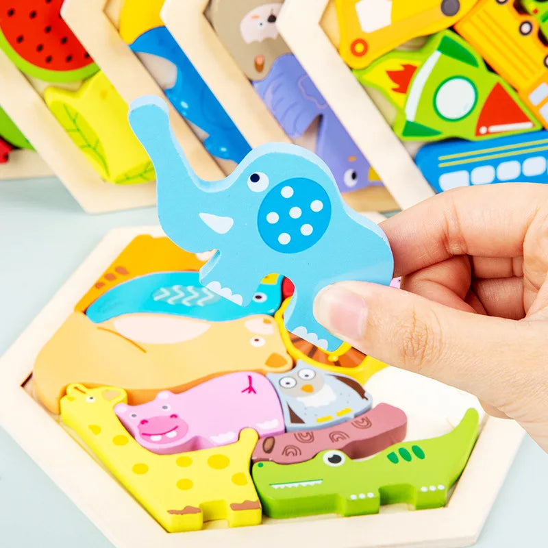 Quebra-Cabeça de Madeira 3D para Bebês – Brinquedo Educativo Infantil para Desenvolvimento da Inteligência e Coordenação Motora