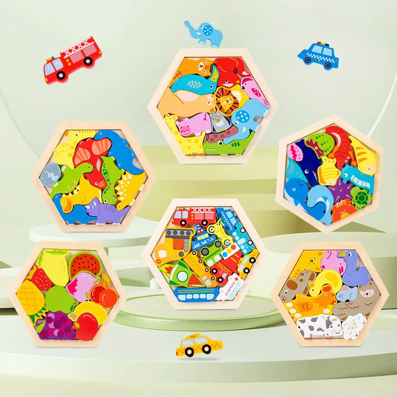 Quebra-Cabeça de Madeira 3D para Bebês – Brinquedo Educativo Infantil para Desenvolvimento da Inteligência e Coordenação Motora