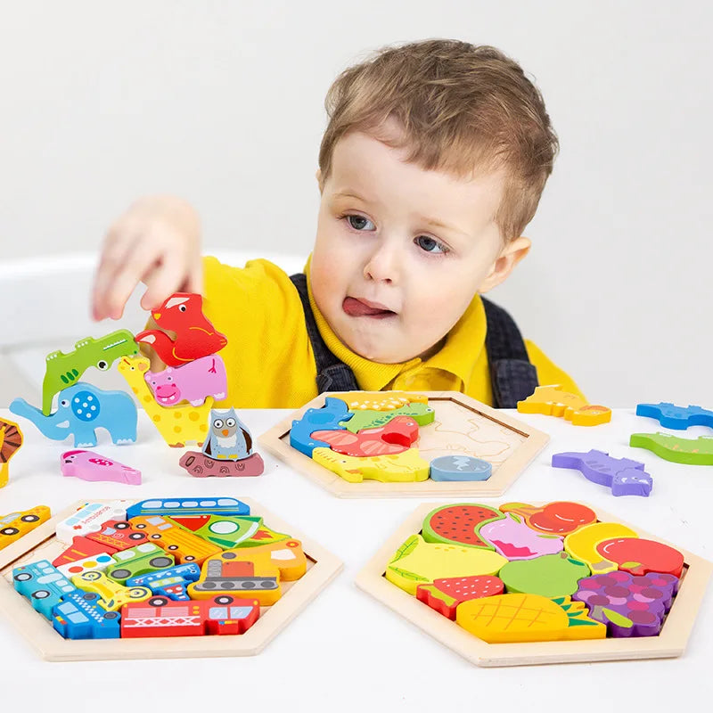 Quebra-Cabeça de Madeira 3D para Bebês – Brinquedo Educativo Infantil para Desenvolvimento da Inteligência e Coordenação Motora