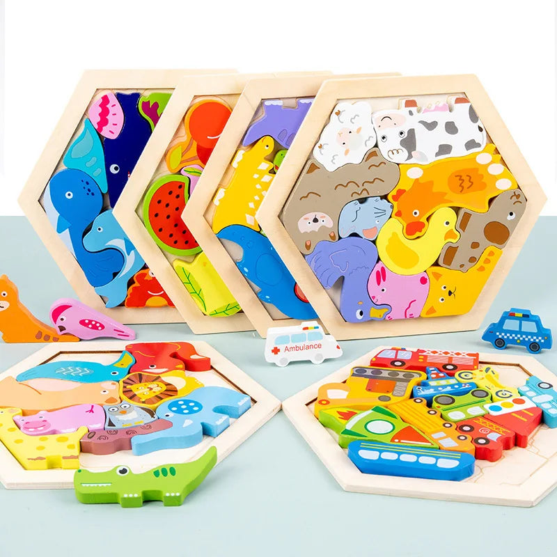 Quebra-Cabeça de Madeira 3D para Bebês – Brinquedo Educativo Infantil para Desenvolvimento da Inteligência e Coordenação Motora